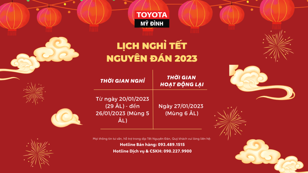 Toyota Mỹ Đình thông báo lịch nghỉ tết Nguyên đán 2023